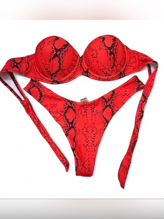 SHEIN Other - Red Snakeskin Print Bikini Set. Size S. Padded strapless top. Cheeky bottoms.